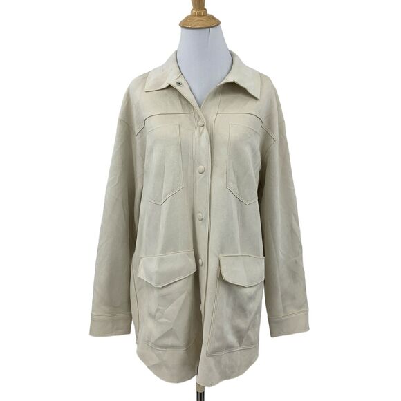 Zara Faux Suede Overshirt Womens XS Champagne Snap Button Pockets Jacket *READ - Picture 1 of 16